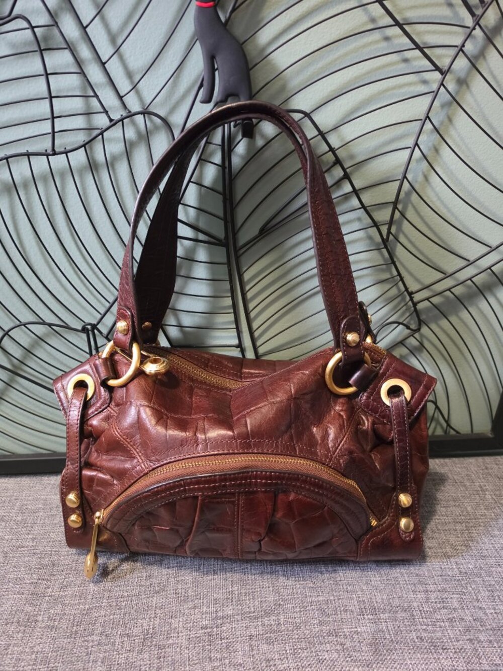 B. Makowsky | Y2K Leather Animal Print and Embossed Gold Hardware Shoulder Bag